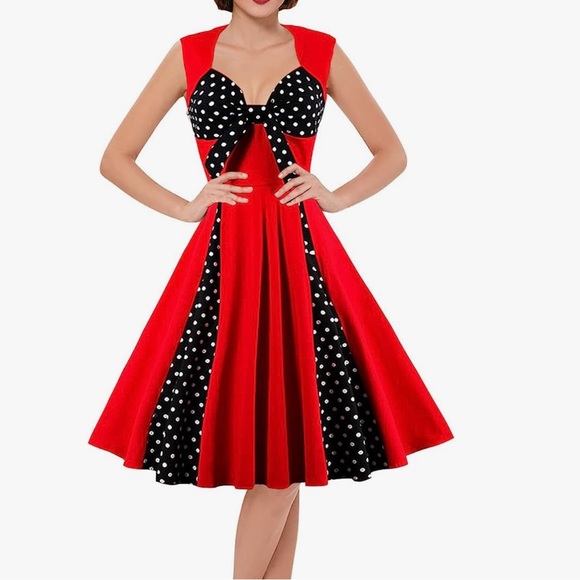 New Red Polka Dot Rockabilly Retro Sleeveless Summer Swing Dress Sz S - Picture 8 of 9